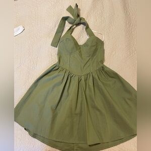 Princess Polly Sage Green Halter Mini Dress